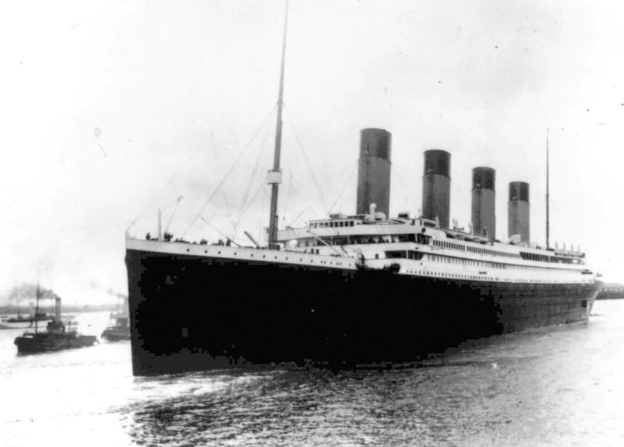 FILE - The Titanic leaves Southampton, England, April 10, 1912, on her maiden voyage. The company that owns the salvage rights to the Titanic shipwreck has cancelled plans to retrieve more artifacts from the site because the leader of the upcoming expedition died in the Titan submersible implosion, according to documents filed in a U.S. District Court on Wednesday, Oct. 11, 2023. (AP Photo/File)