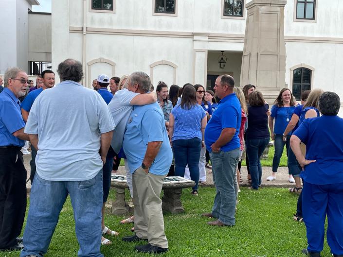Family and friends gather outside the Napoleonville courthouse Tuesday after Latasha Hicks was sentenced to 30 years in prison in the crash that killed 28-year-old Brian Gros in 2020.