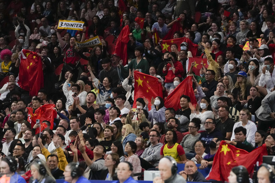 Spectators cheer during the United States against China game at the women's Basketball World Cup in Sydney, Australia, Saturday, Sept. 24, 2022. (AP Photo/Mark Baker)