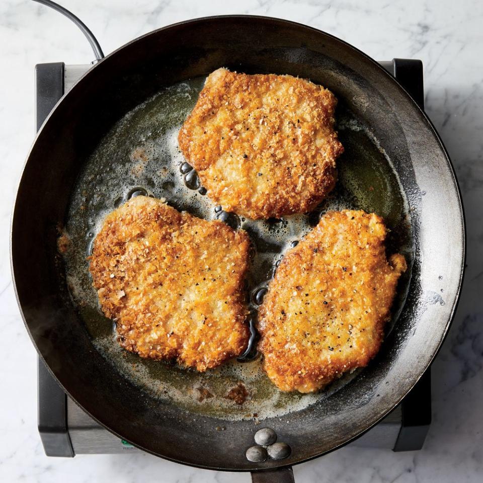 Potato-Crusted Pork Schnitzel with Hot Pepper Mayonnaise 