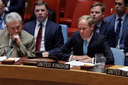 British Ambassador to the United Nations Matthew Rycroft addresses the United Nations Security Council during a high level meeting on Syria at the United Nations in Manhattan, New York, U.S., September 25, 2016. REUTERS/Andrew Kelly