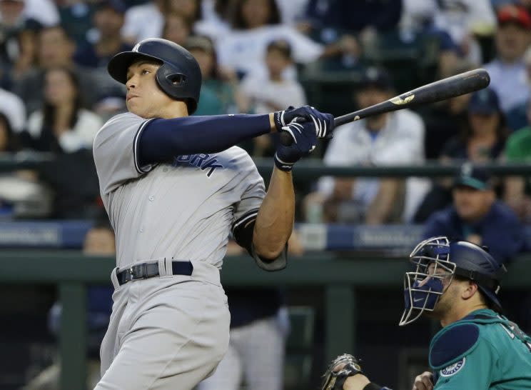 Aaron Judge's goes deeeeeeep at Safeco Field. (AP)