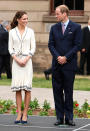 <div class="caption-credit">Photo by: AP Images</div>A-hoy! Kate went nautical with an Alexander McQueen sailor girl dress and blue shoes from Prada when she greeted fans on Prince Edward Island. <br>