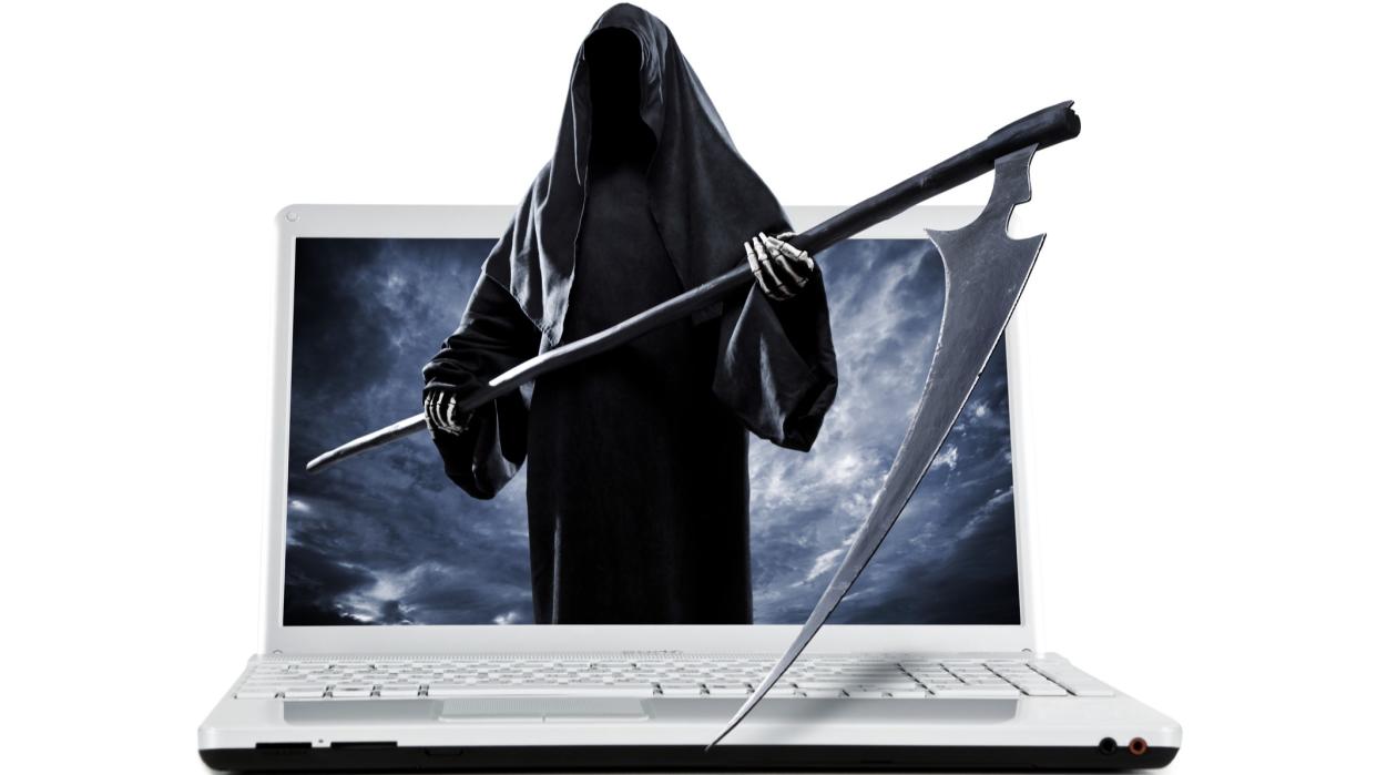  The Grim Reaper looms out of a laptop. 