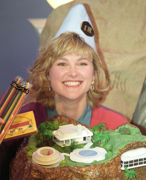 Anthea Turner with a handmade Thunderbird model…that she made earlier (PA)