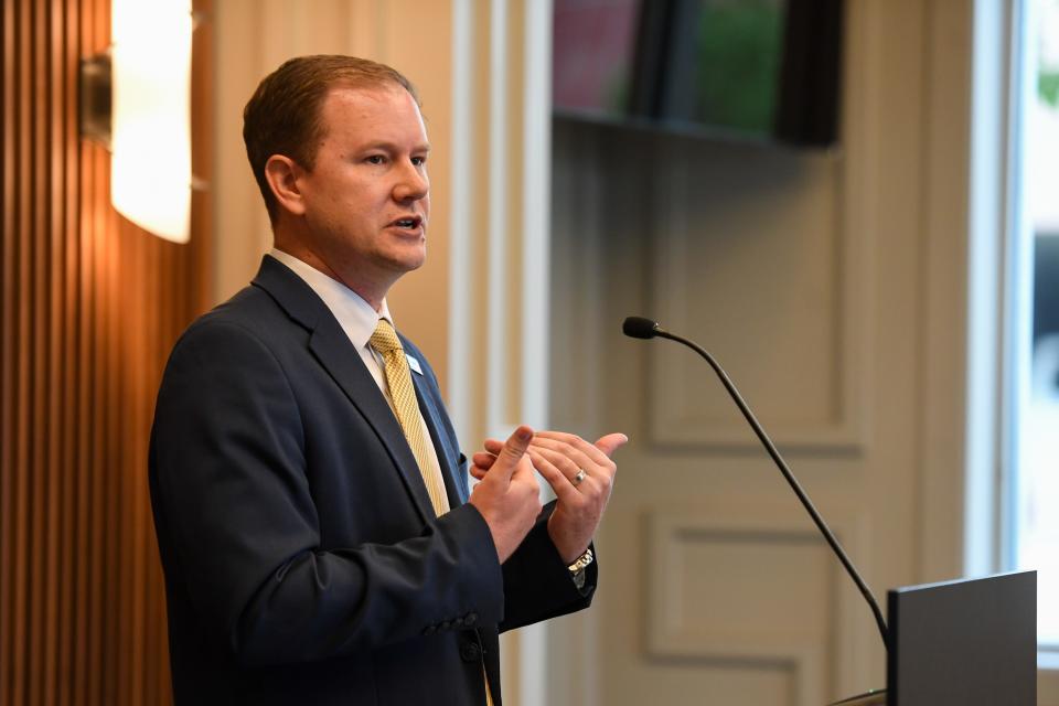 Mayor Paul TenHaken announces Joe Kippley as the new Public Health Director during the media briefing meeting on Wednesday, May 15, 2024, at City Hall in Sioux Falls.