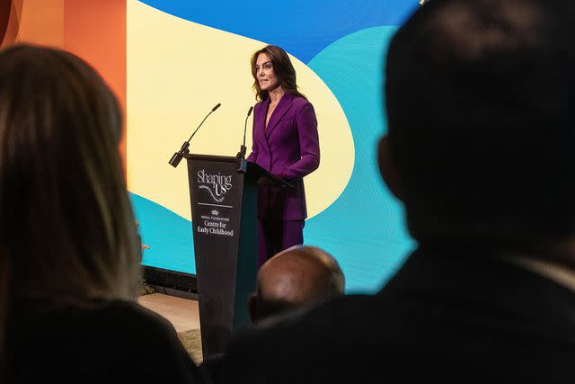 <p>Richard Pohle - WPA Pool/Getty Images</p> Kate Middleton makes a speech at the Shaping Us National Symposium on Nov. 15, 2023