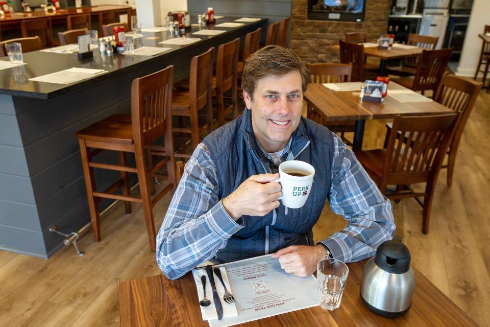 Kirk Ruoff, CEO and founder of Turning Point Restaurants, which now has 21 locations in New Jersey, Pennsylvania and Delaware and has started to franchise while continuing to grow with corporate stores, talks about the company at Turning Point of Little Silver in Little Silver, NJ Tuesday, February 1, 2022. 