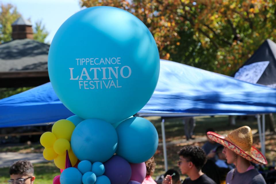 Ballons set up at the entrance of the 2023 Tippecanoe Latino Festival, on Saturday, Sept. 23, 2023, in Lafayette, Ind.