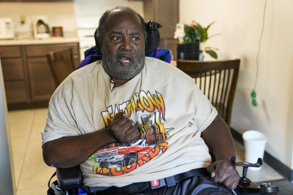 Carl Gates, grandfather of American soldier Travis King, talks about his grandson, Wednesday, July 19, 2023, in Kenosha, Wis. King bolted into North Korea while on a tour of the Demilitarized Zone on Tuesday, a day after he was supposed to travel to a base in the U.S. (AP Photo/Morry Gash)