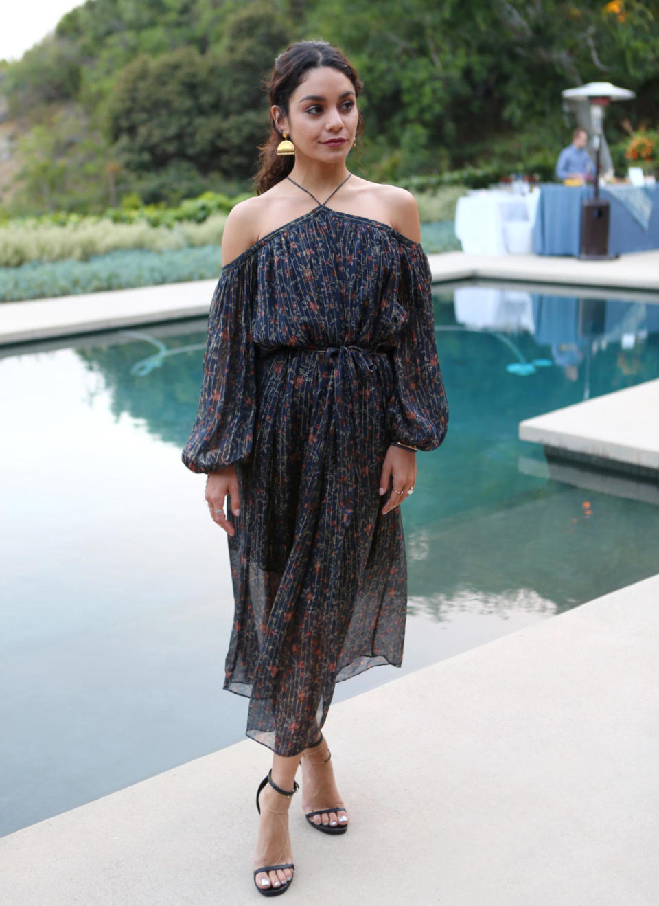 <p>Vanessa can rock the boho chic look like no other. Another fantastic floaty frock for the actress.<i> [Photo: Rex]</i></p>