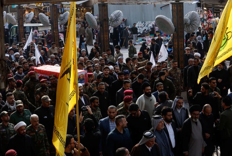 Funeral of senior adviser for Iran's Revolutionary Guards, Sayyed Razi Mousavi, in Najaf