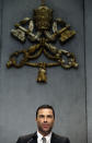 FILE -- In this May 22, 2013 file photo, Rene Brulhart, director of the Financial Information Authority, an institution established by Pope Benedict XVI in 2010 to monitor the monetary and commercial activities of Vatican agencies, meets the press at the Vatican. Pope Francis on Monday, Nov. 18, 2019, replaced Brulhart amid continuing fallout from a controversial Vatican police raid on the agency’s offices that jeopardized the Holy See’s international financial reputation. The Vatican said the replacement’s name would be released next week. (AP Photo/Gregorio Borgia)