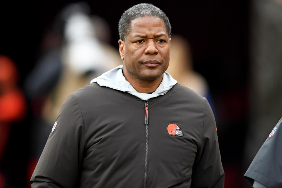 CLEVELAND, OH - DECEMBER 8, 2019: Defensive coordinator Steve Wilks of the Cleveland Browns walks onto the field at halftime of a game against the Cincinnati Bengals on December 8, 2019 at FirstEnergy Stadium in Cleveland, Ohio. Cleveland won 27-19. (Photo by: 2019 Nick Cammett/Diamond Images via Getty Images)