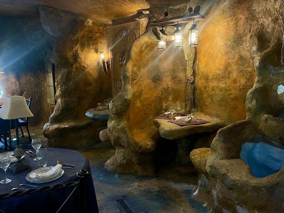 A look into The Shape of Water Restaurant's cave. The rustic dining area seats upwards of 35 and can be booked for private events.