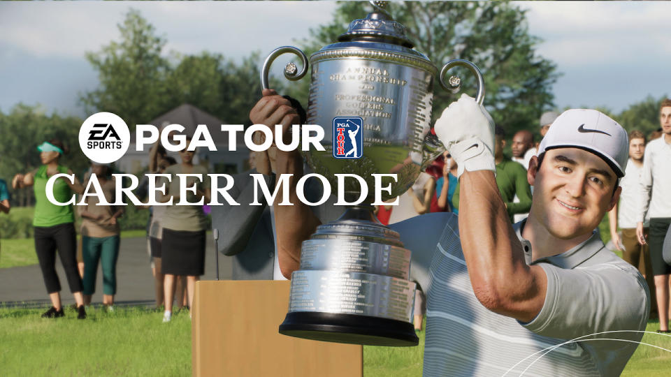   A promotional graphic for EA Sports PGA Tour's Career Mode 