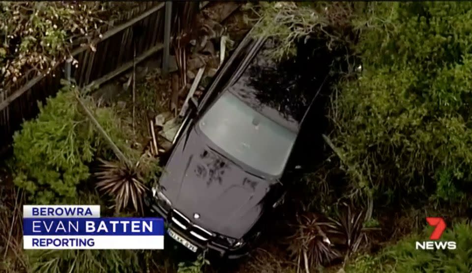 The car lost control, mounted the kerb and ended up in Mr Rosten's front garden. Source: 7 News