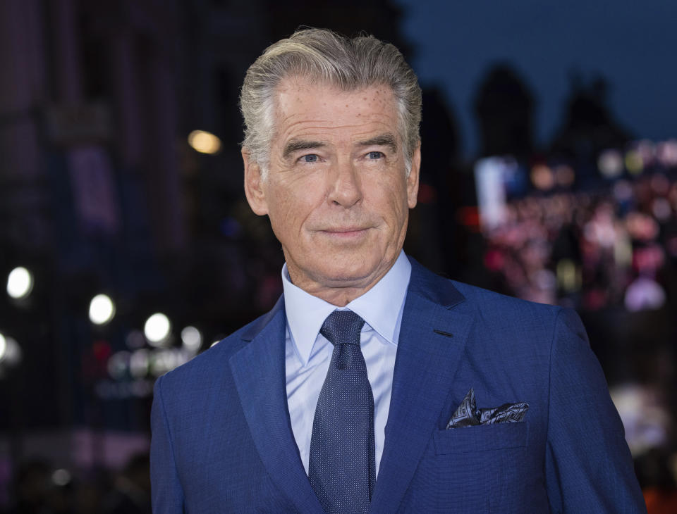 FILE - Pierce Brosnan appears at the premiere of "Black Adam" in London on Oct. 18, 2022. Brosnan's first solo art exhibition, titled, "So Many Dreams," runs through May 21 in Los Angeles. (Photo by Vianney Le Caer/Invision/AP, File)