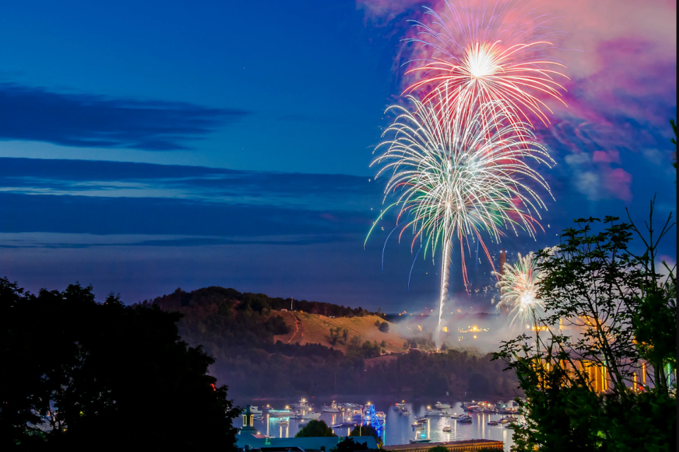 Fantastic fireworks explode over the waterfront of Grand Haven.