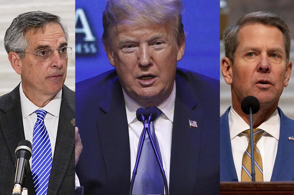 Secretary of State Brad Raffensperger, left, President Donald Trump and Georgia Gov. Brian Kemp.