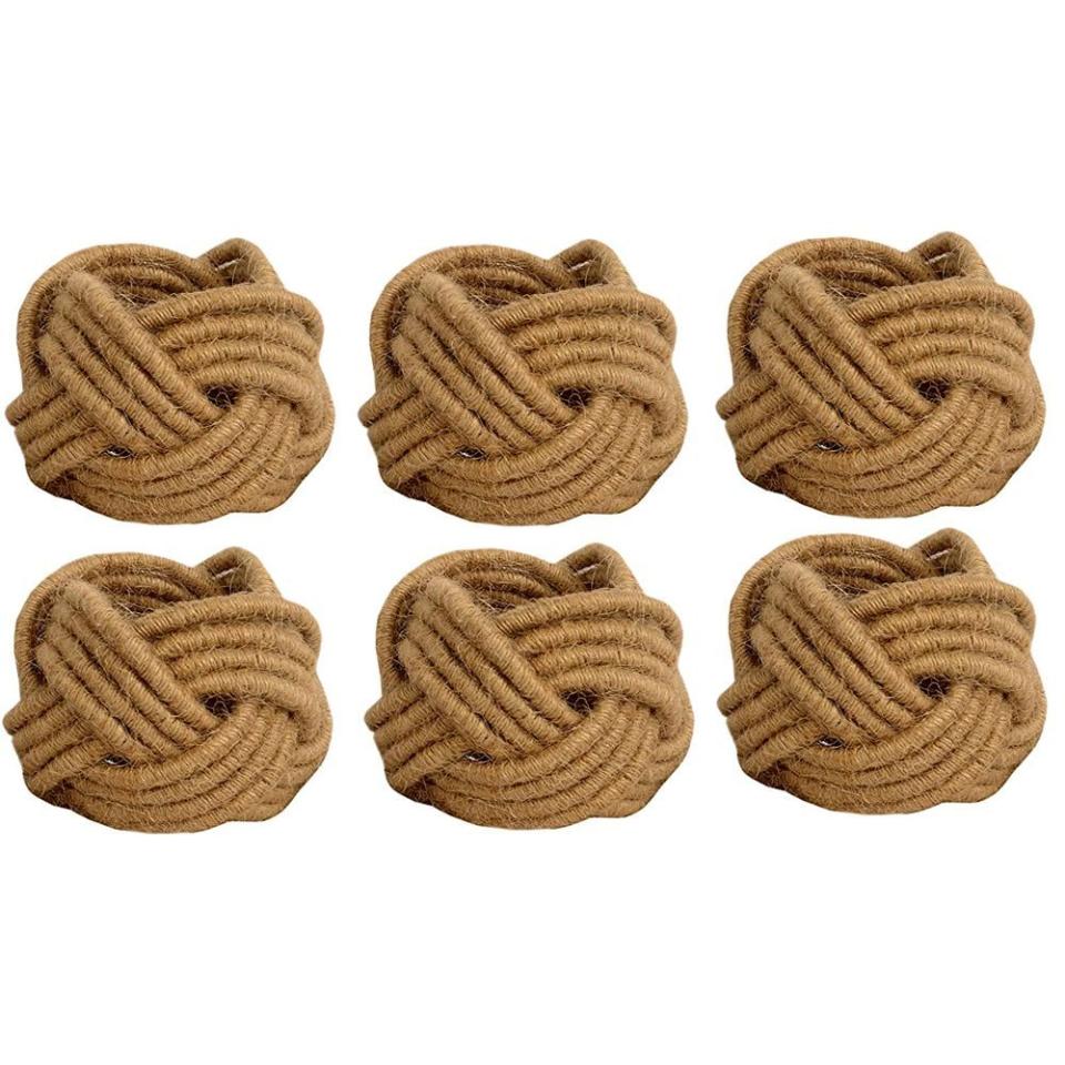 3) Kaizen Casa Set of 6 Classic Braided Jute Burlap Napkin Rings (Cream, 6)