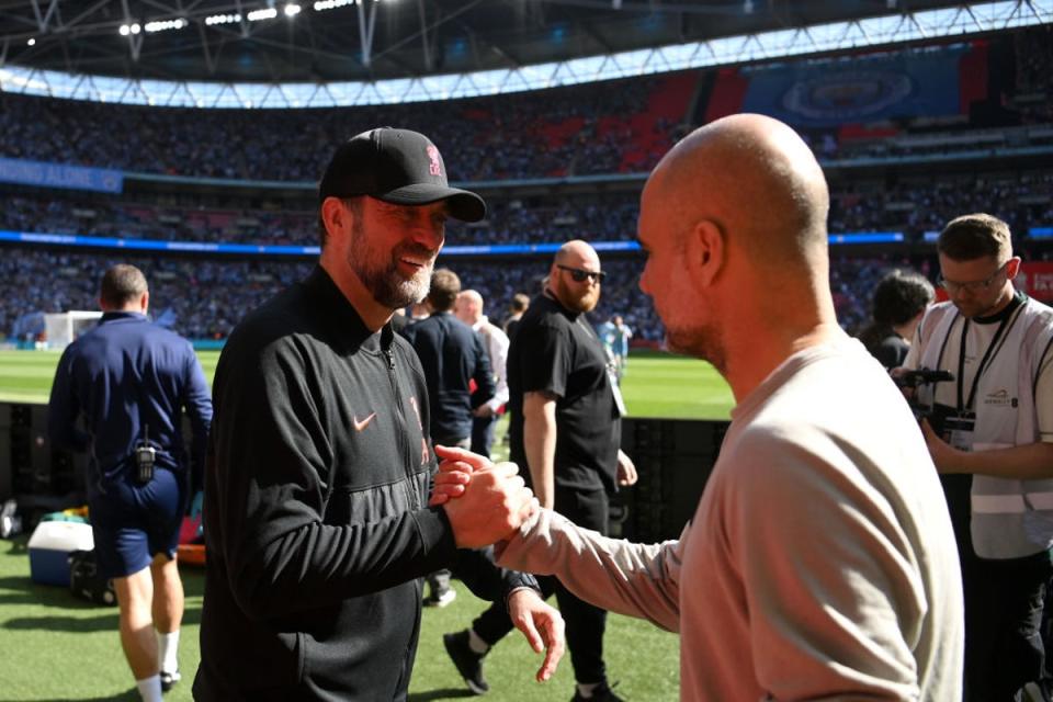 Klopp’s latest meeting with Guardiola will have a very different feel to last April (The FA via Getty Images)