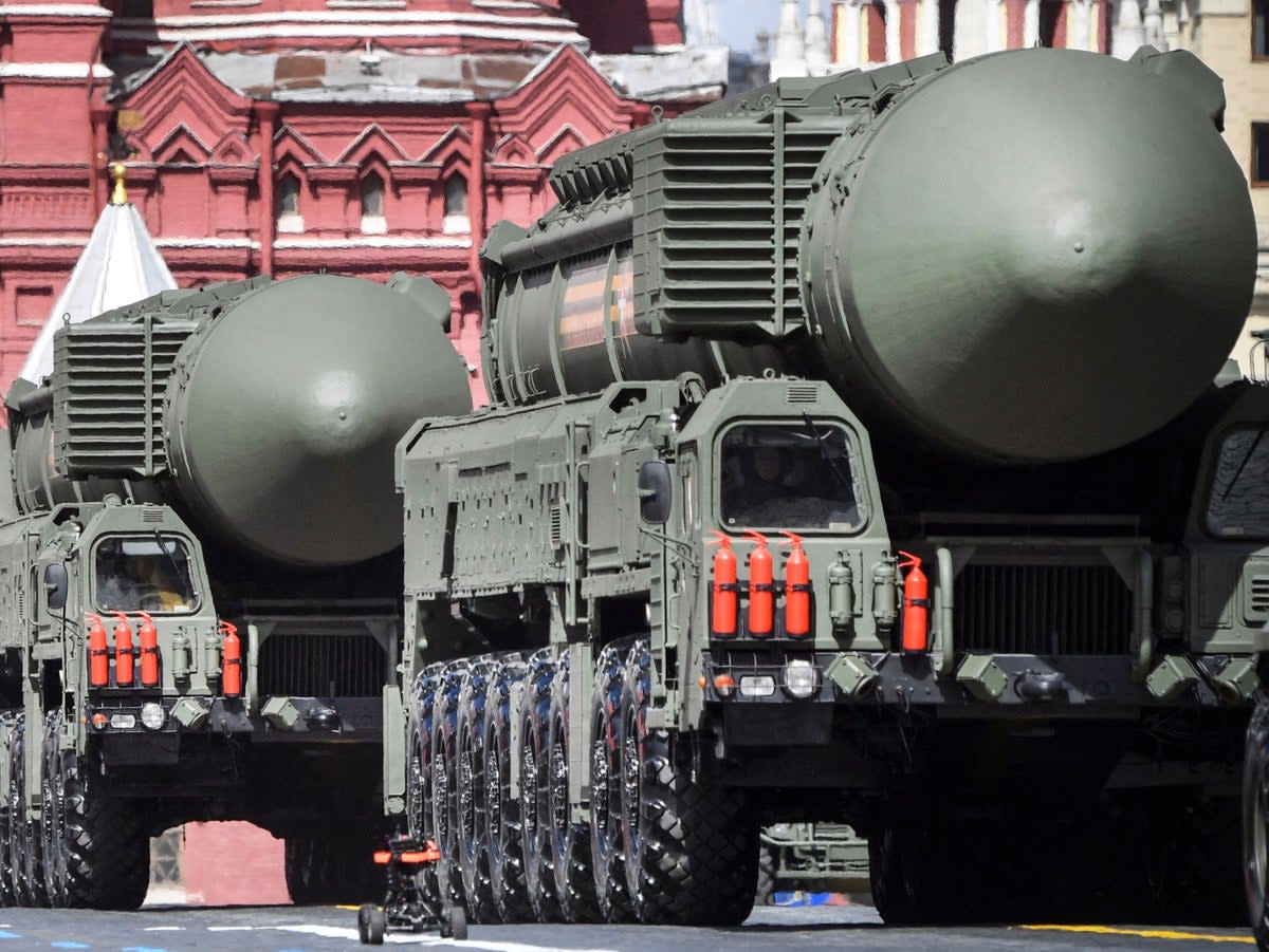 The Yars missile launchers parading through Red Square in Moscow last year (AFP/Getty)