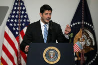 Speaker of the House Paul Ryan (R-WI) introduces U.S. President Donald Trump at the National Republican Congressional Committee March Dinner in Washington, U.S., March 21, 2017. REUTERS/Carlos Barria