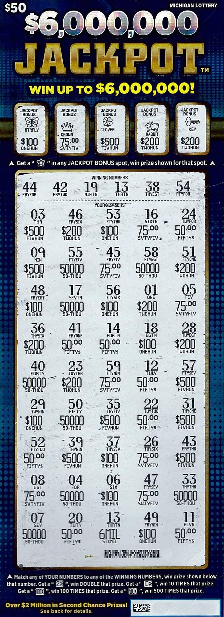 An Alpena County woman recently won $6,000,000 on a $6,000,000 Jackpot instant Michigan Lottery ticket.