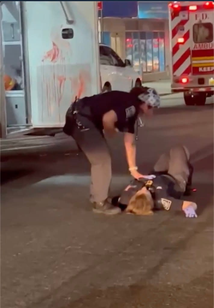 Graphic video footage of the aftermath of the stabbing shows Fatum on the ground screaming and sobbing.