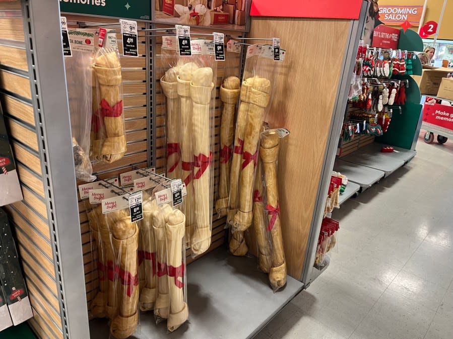 Big bones for the holidays on display at PetSmart in North Las Vegas.