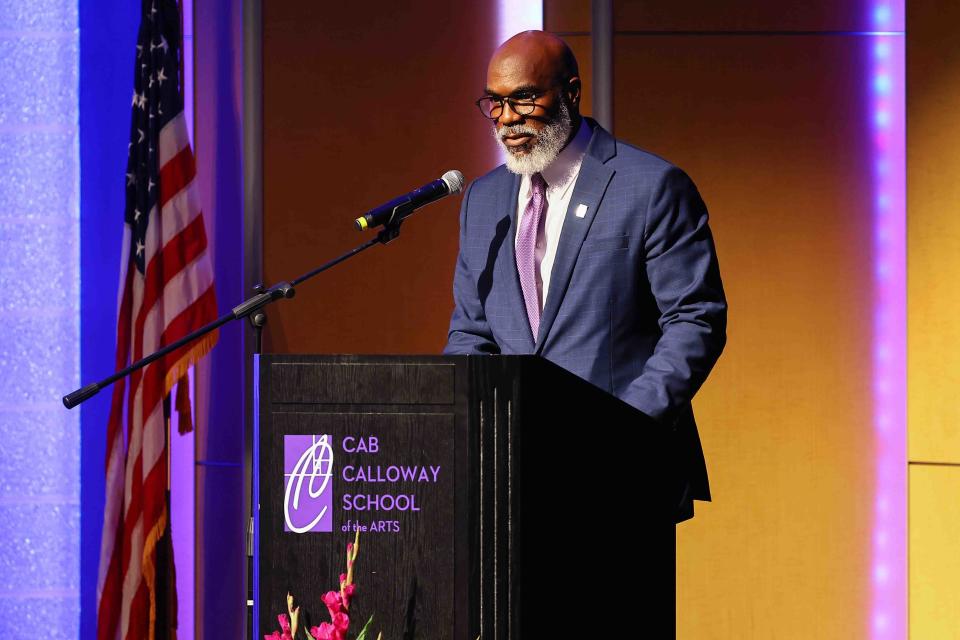 Red Clay School District Superintendent, Dorrell Green, delivers remarks during Cab Calloway School of the Arts commencement ceremony on Friday, June 2, 2023.