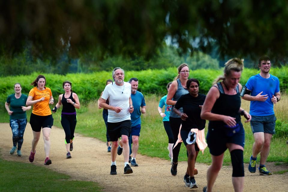 Runners taking part in the Parkrun at Bushy Park in London, the largest and oldest Parkrun in the UK, and one of many runs taking place across the country for the first time since last March. Picture date: Saturday July 24, 2021. (PA Wire)