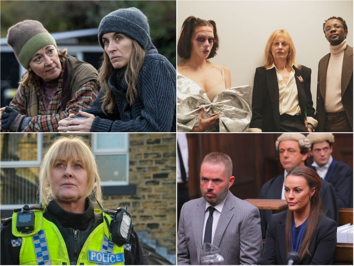 Clockwise from top left: ‘Without Sin’, ‘I Hate Suzie Too’, ‘Vardy v Rooney’, ‘Happy Valley’ (ITV, Sky, Channel 4, BBC)