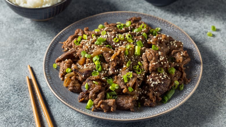 Korean barbeque beef with scallions
