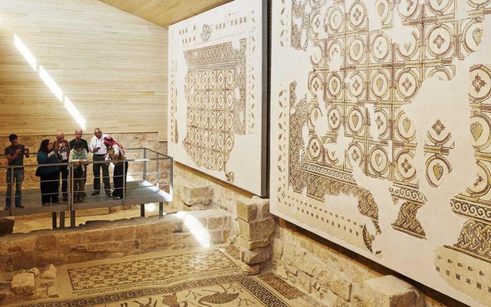 Mosaics in a Byzantine-era church at Mount Nebo, a ridge mentioned in the Hebrew Bible.