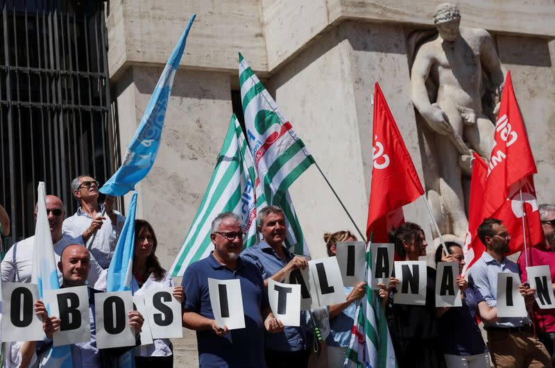 Trade unionists participate in the first-ever strike of Milan stock exchange