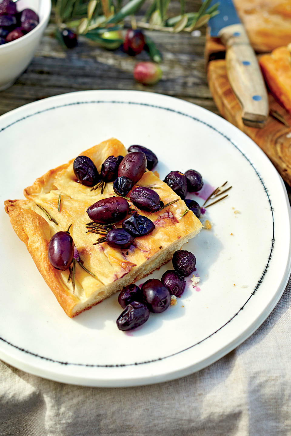 Rosemary Focaccia with Stewed Grapes and Olives