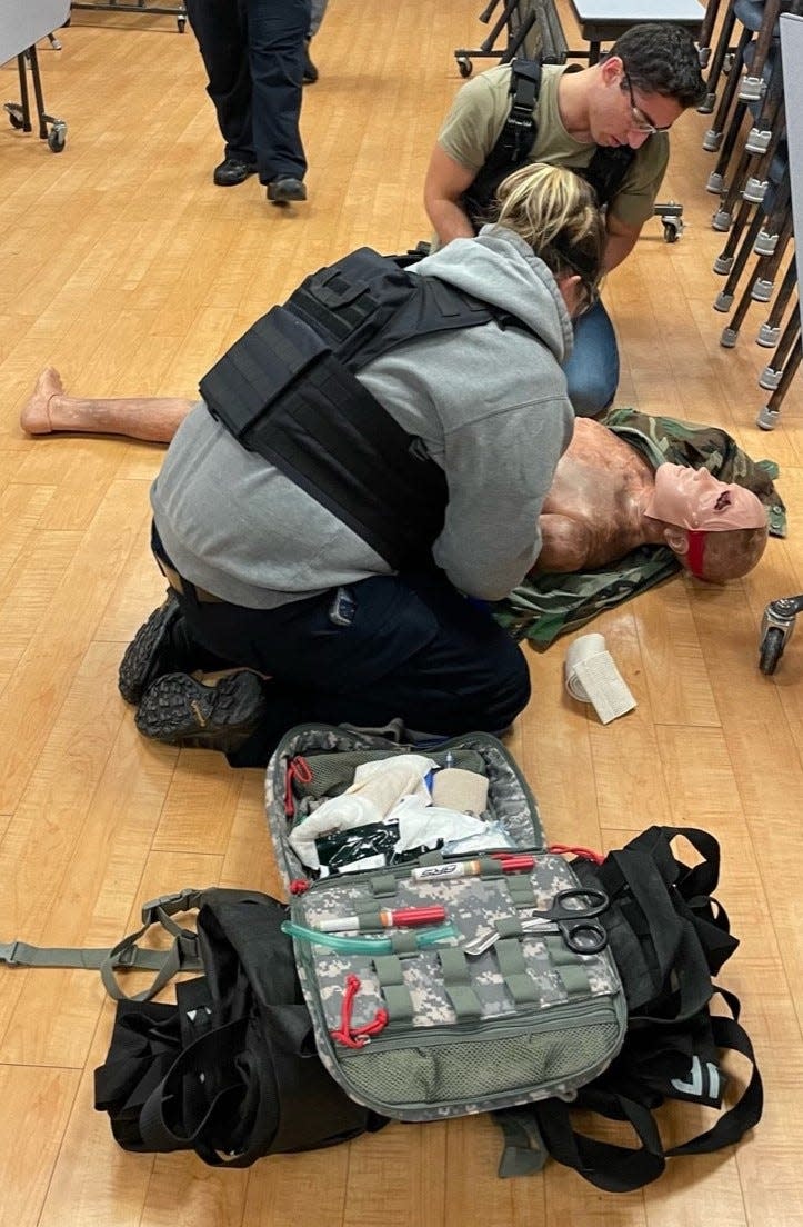 First-responders train for active-shooter preparedness during a course at the West Kennebunk Fire Station in Kennebunk, Maine, on Dec. 2 and 3, 2022.