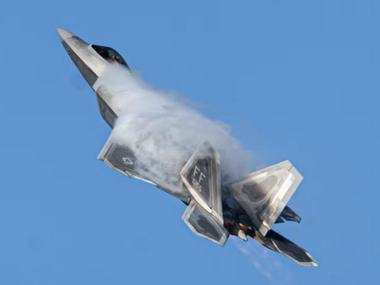 An F-22 Raptor fighter took down the balloon with one AIM-9X Sidewinder missile.