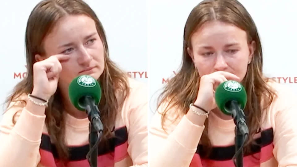 Barbora Krejcikova broke down in tears after her loss at the French Open. Image: Eurosport
