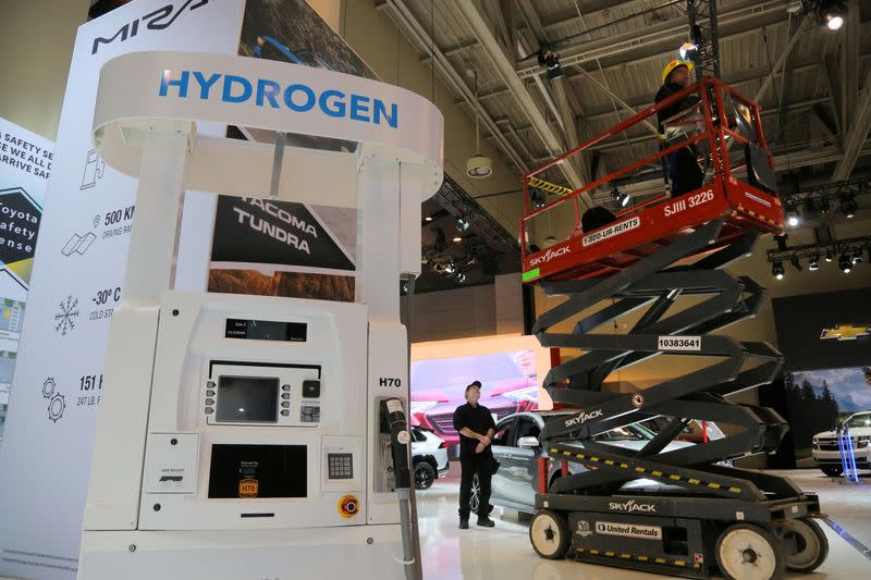 FILE PHOTO: A hydrogen refill station is seen at a Toyota display at the Canadian International AutoShow in Toronto