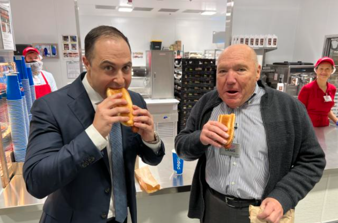 Costco hot dogs are on point.  On the right, now-retired Costco CEO Craig Jelinek.