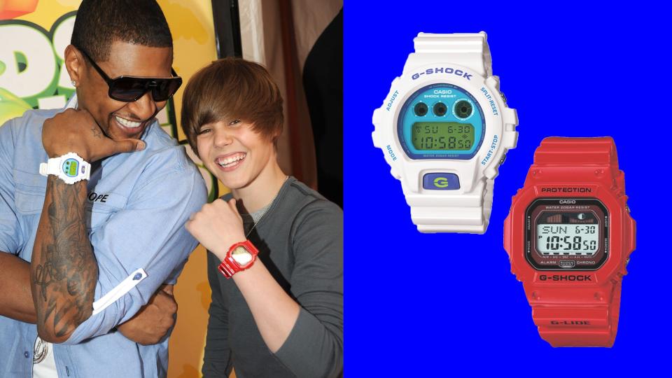 Usher and Justin Bieber; G-Shock Classic and G-Lide