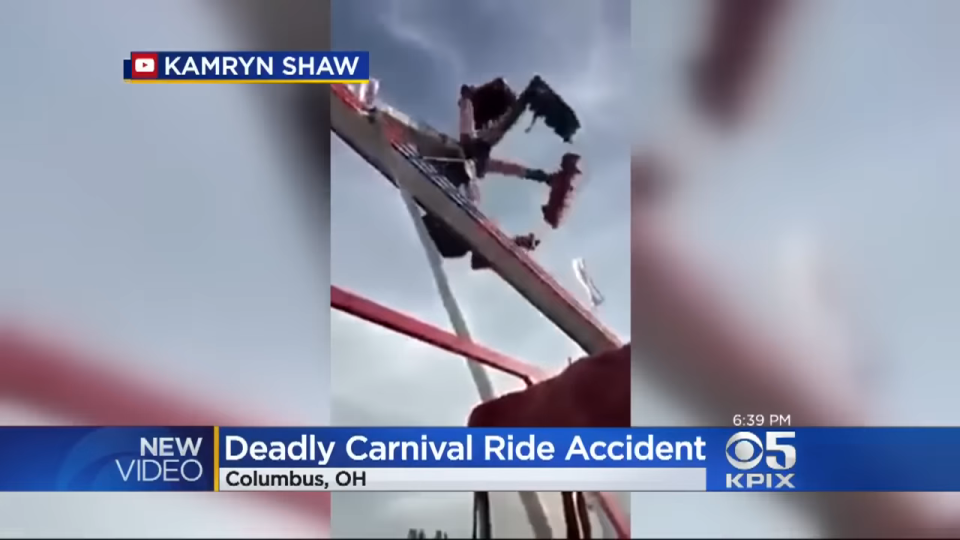 A carnival ride accident in progress with bystander Kamryn Shaw's name overlaid