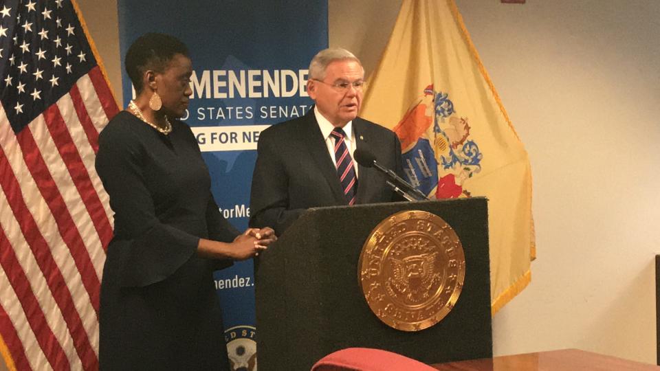 Opeyemi Sowore, the wife of Omoyele Sowore and U.S. Sen. Bob Menendez speak about the re-arrest of her husband in Nigeria by police at a press conference on Dec. 6 in Menendez's Newark office.