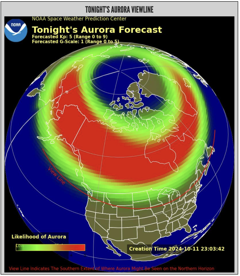 Friday's aurora viewline forecast, which predicts a 1 on the G-Scale. (Credit: Space Weather Prediction Center)