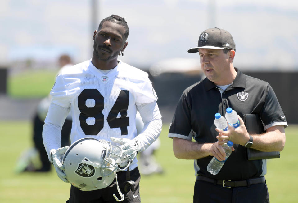 Antonio Brown is reportedly entrenched in a fight with the Raiders to wear an unsafe helmet. (Reuters)