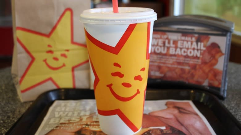 Hardee's cup on tray