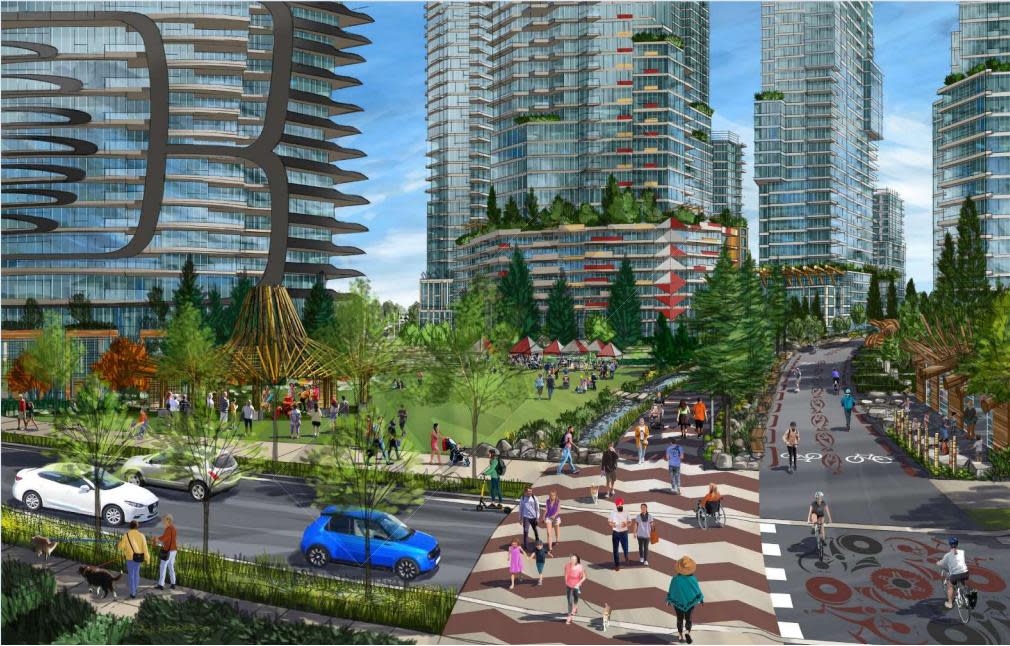 A rendering of the Jericho Lands proposal in Vancouver. The project cleared its latest hurdle Wednesday when a policy statement was approved by city council. (MST Development Corporation - image credit)